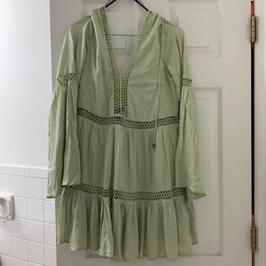 Forever 21 mint green bell sleeve dress with cut out areas